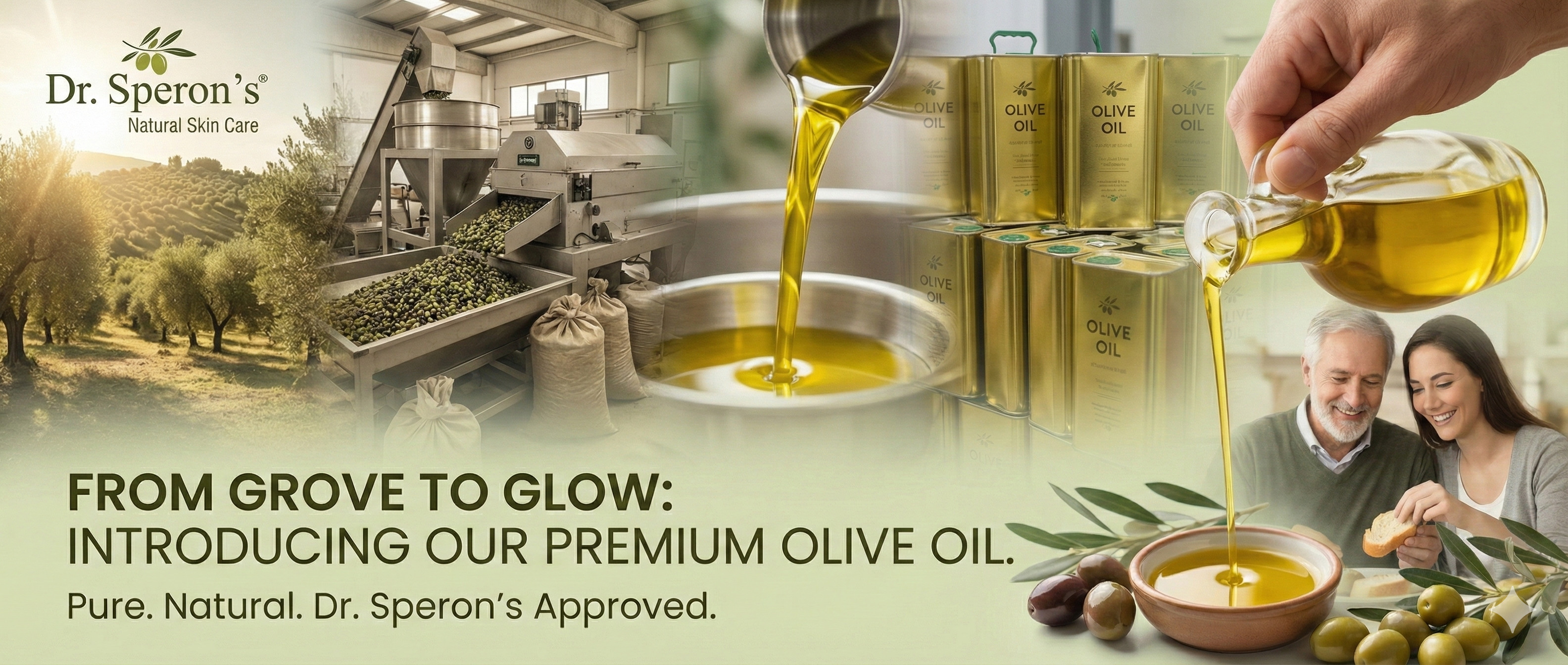 Dr. Speron's Natural Skin Care Premium Olive Oil - From Grove to Glow. Pure. Natural. Dr. Speron’s Approved.